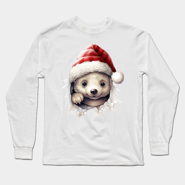 Christmas Peeking Baby Polar Bear Long Sleeve T-Shirt by Chromatic Fusion Studio